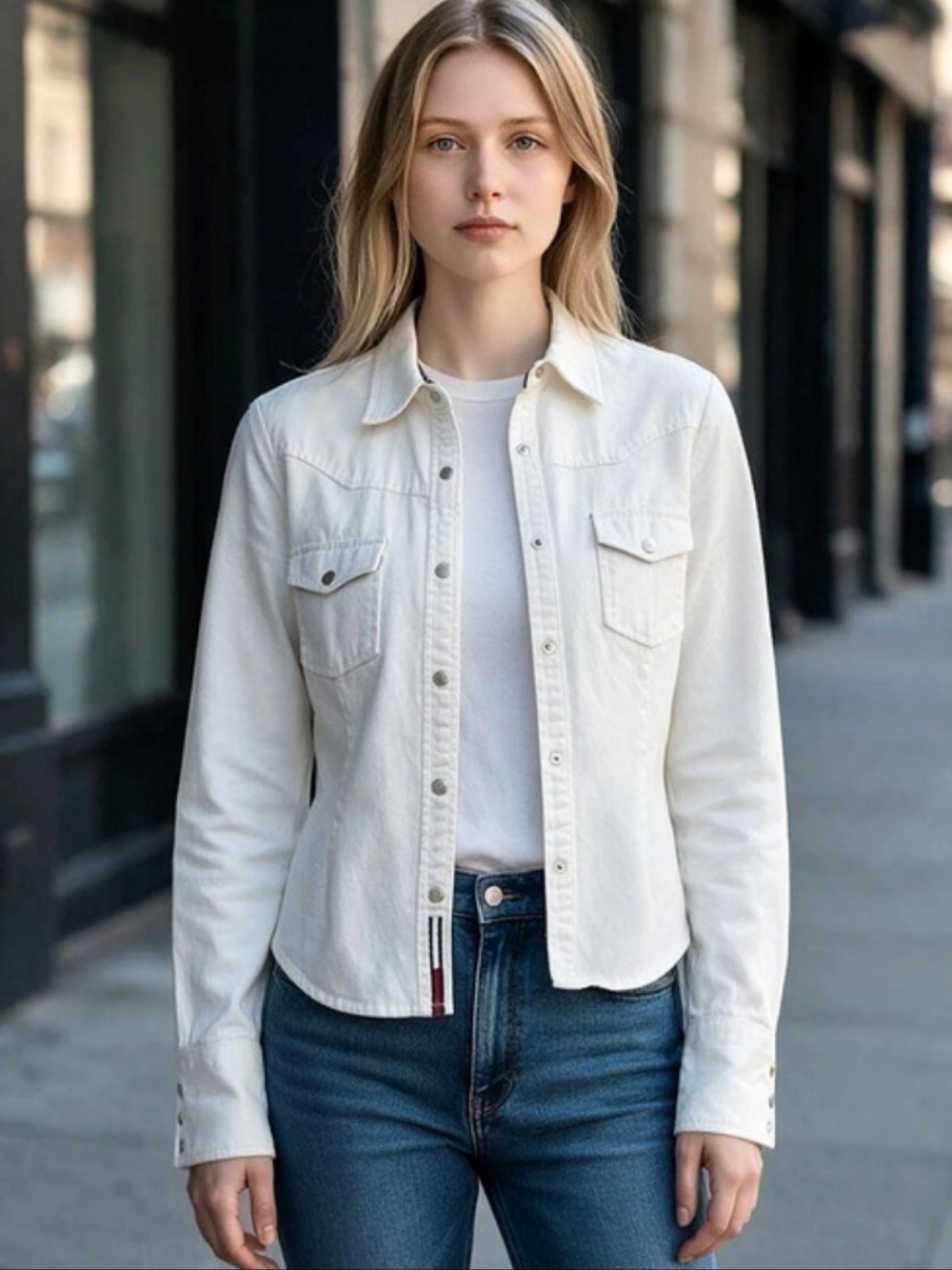 Tommy Jeans Vintage Women's White Denim Shirt Jacket - GUC - Size L